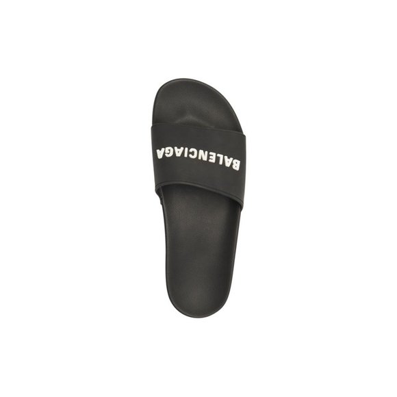 BALENCIAGA MEN'S POOL SLIDE SANDAL IN BLACK/WHITE - Picture 1 of 8
